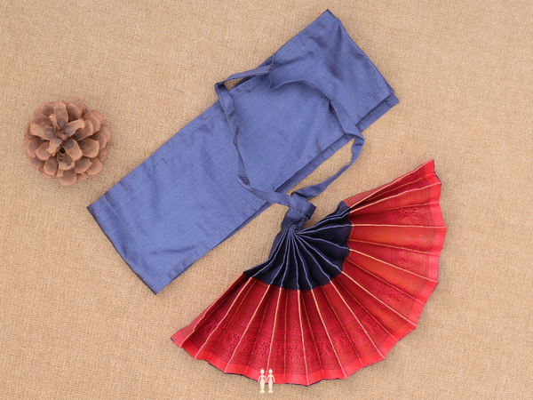 Zari Border Pigeon Blue Silk Cotton Amman Pavadai Set