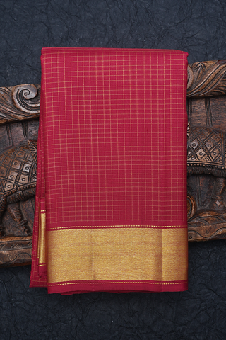 Zari Checked Design Ruby Red Kanchipuram Silk Saree