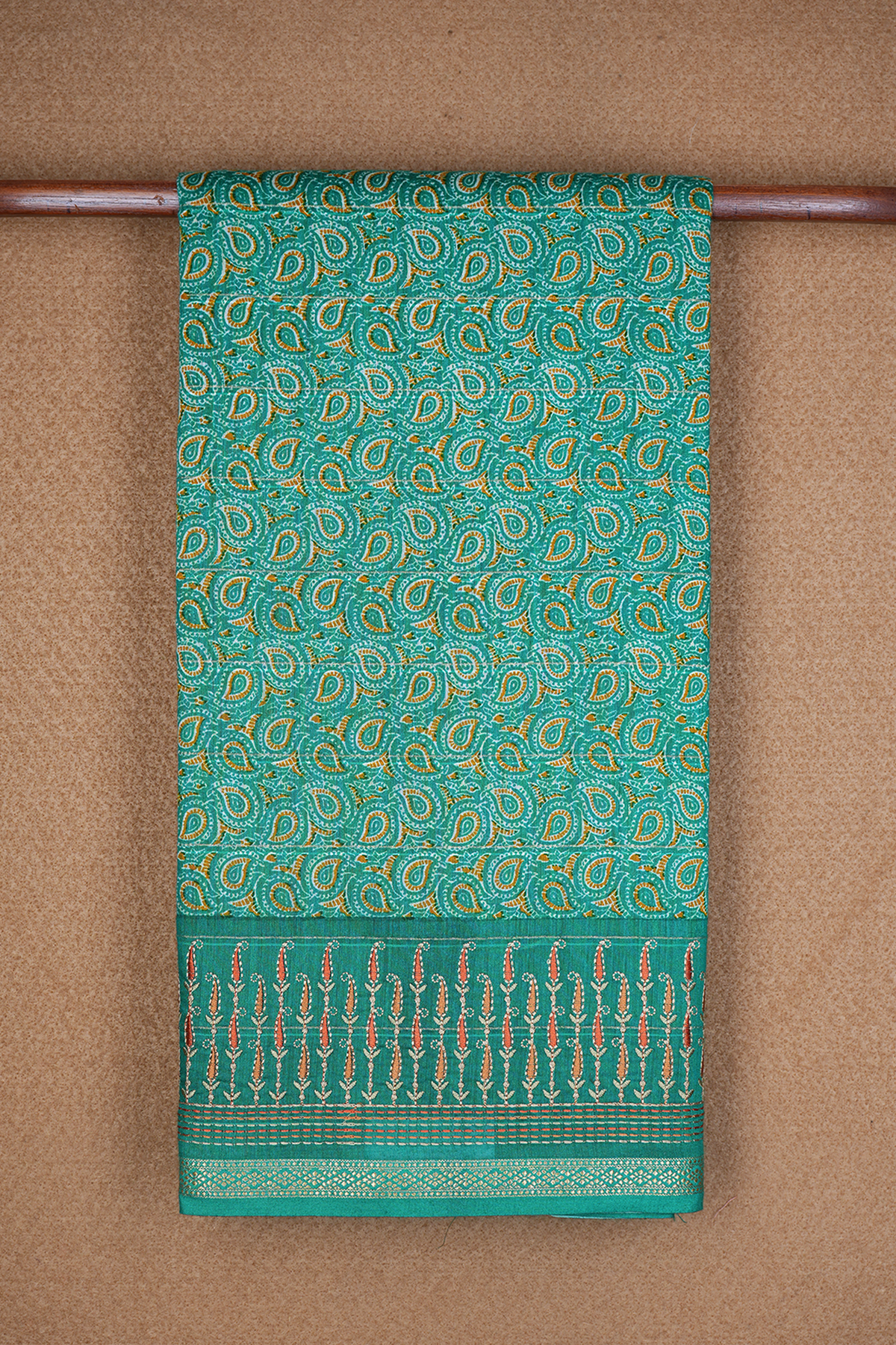 Paisley Design Sea Green Chanderi Silk Cotton Saree