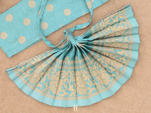 Zari Buttas Turkish Green Silk Cotton Amman Pavadai Set