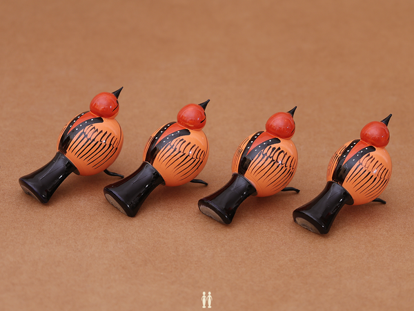 Set Of 4 Wooden Multicolor Birds For Showpiece