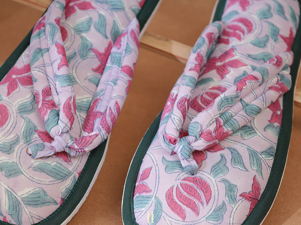 Floral Design Pink Cotton Slippers