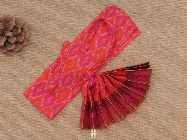 Zari Border Orange Pochampally Amman Pavadai Set