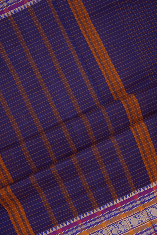 Allover Checks Design Regal Purple Nine Yards Cotton Saree