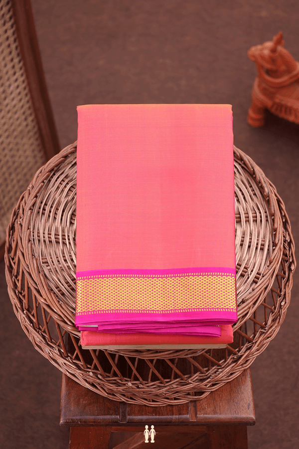Kanchipuram Silk Saree In Coral Pink With Contrast Border
