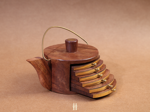 Set Of 6 Wooden Tea Coaster Set