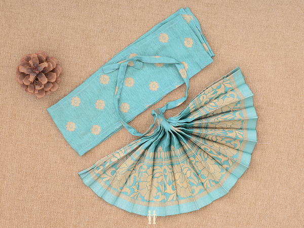 Zari Buttas Turkish Green Silk Cotton Amman Pavadai Set