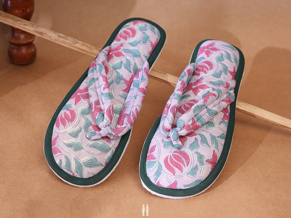Floral Design Pink Cotton Slippers