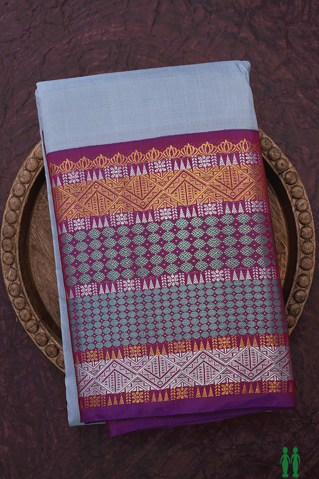 Traditional Border Plain Steel Grey Kanchipuram Silk Saree