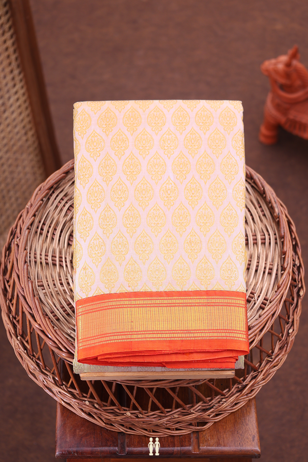 Kanchipuram Silk Saree In Ivory With Zari Buttas