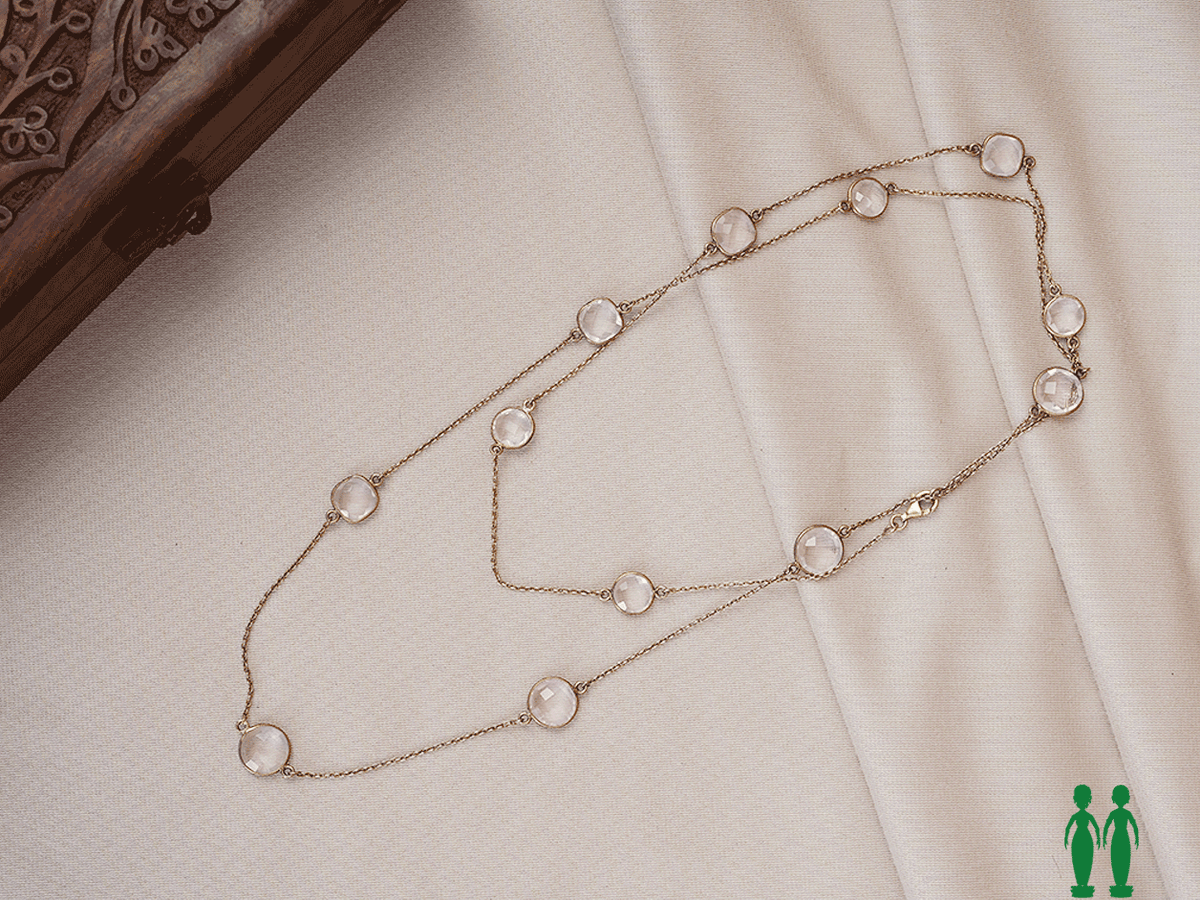 Rose Quartz Semi Gemstone Gold Plated Silver Link Chain