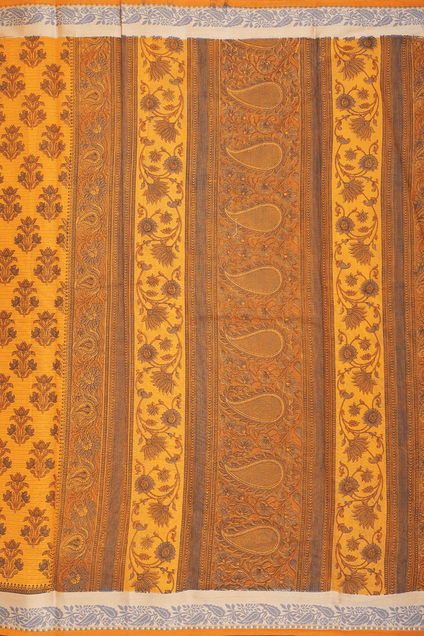 Kota Cotton Saree In Orange With Floral Printed Design