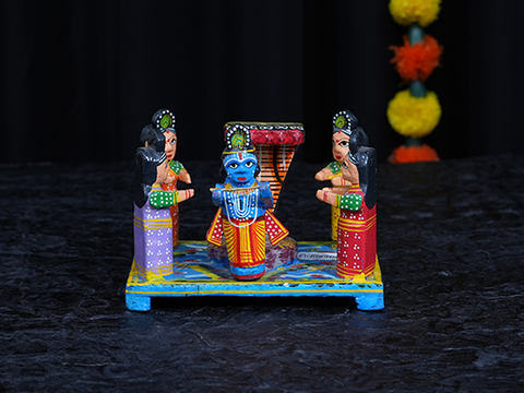 Lord Krishna With Five Hood Snake Wooden Statue For Golu