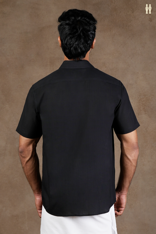 Regular Collar Embroidered Design Black Cotton Shirt
