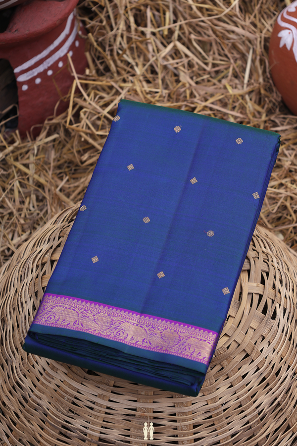 Kanchipuram Silk Saree In Royal Blue With Zari Buttis