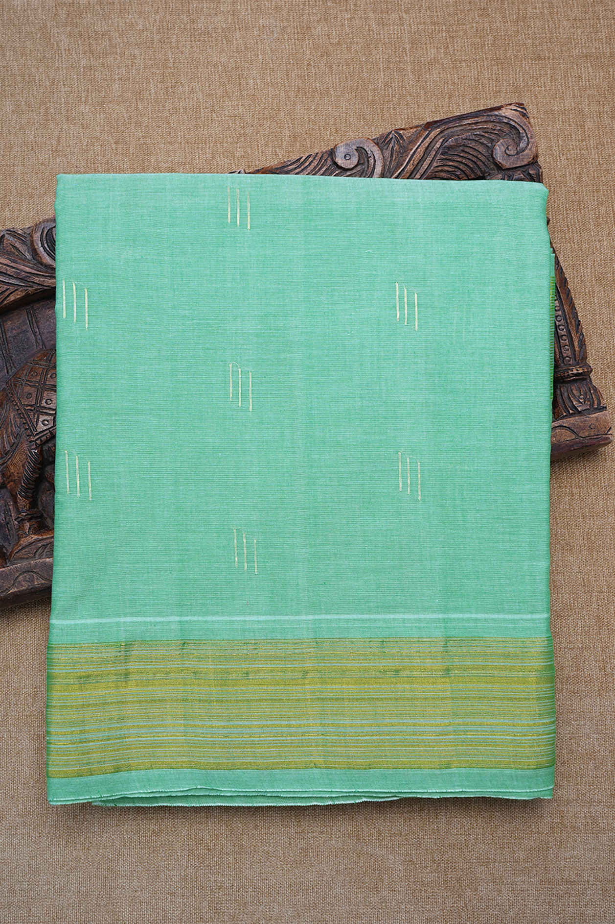 Stripes Buttas Pastel Green Paithani Cotton Saree