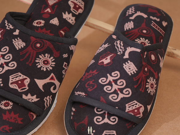 Printed Design Black Cotton Slippers