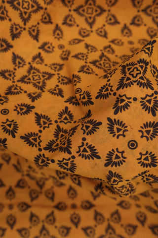 Floral Printed Honey Yellow Nine Yards Sungudi Cotton Saree