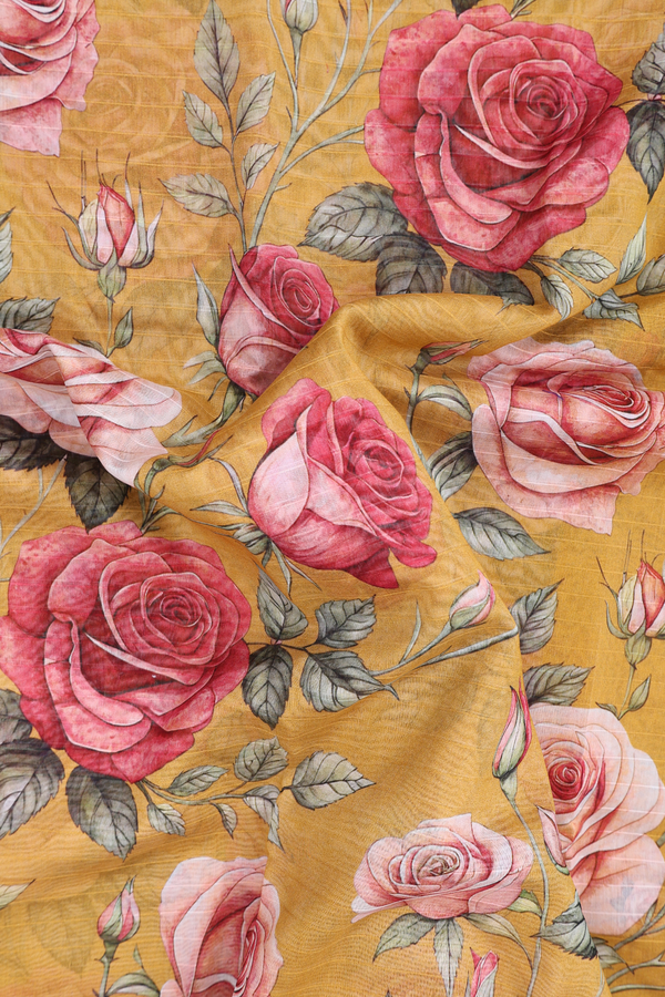 Chanderi Silk Cotton Saree Yellow With Floral Printed Design