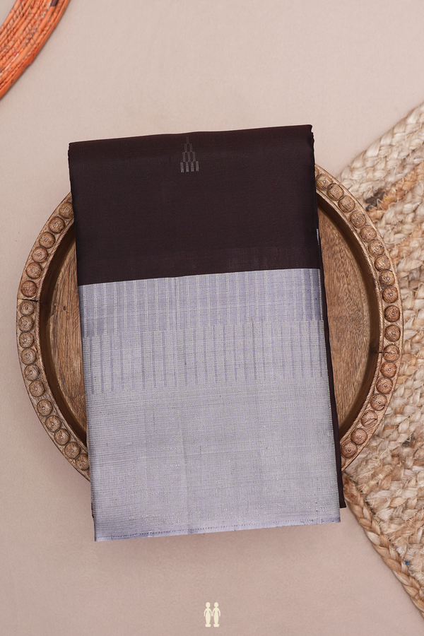 Kanchipuram Silk Saree In Dark Oak Brown With Zari Buttas