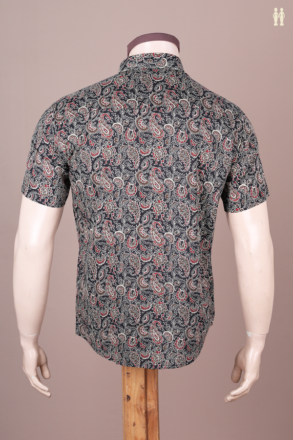 Regular Collar Printed Design Black Cotton Shirt