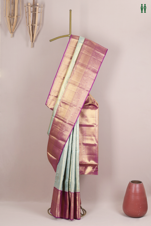 Kanchipuram Silk Saree In Blue Tissue With Allover Design