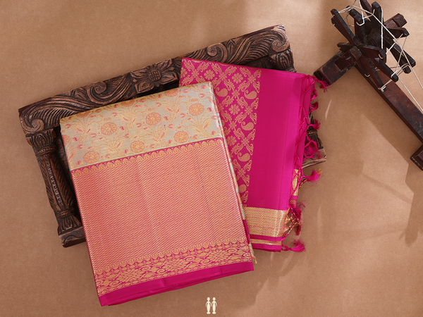 Floral Design Tissue Dual Tone Kanchipuram Half Saree Material