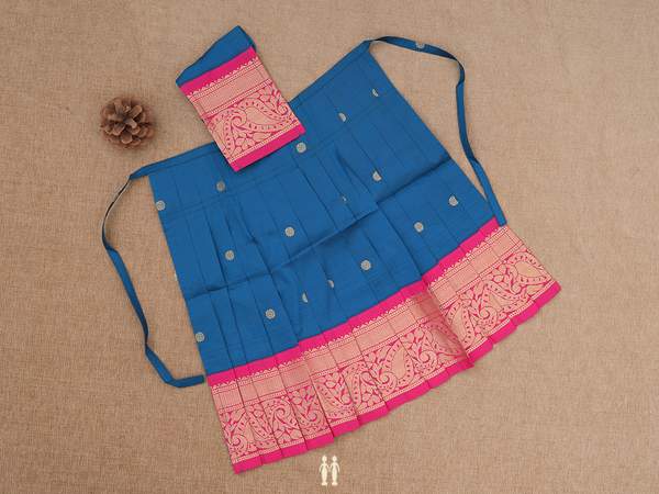 Zari Buttas Blue Silk Cotton Amman Pavadai Set