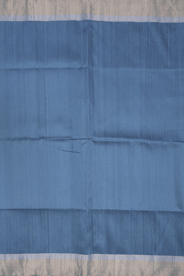 Raw Silk Saree In Plain Aegean Blue With Bavanchi Border