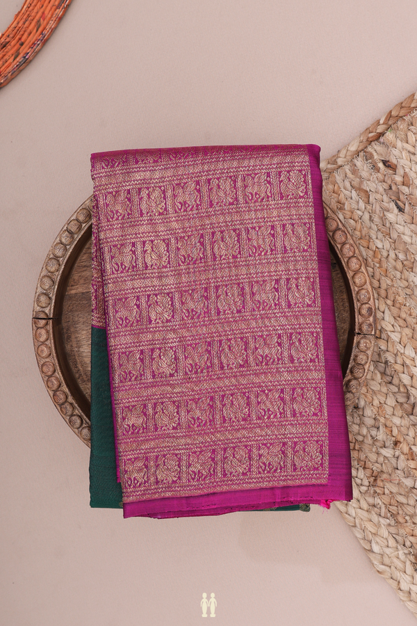 Kanchipuram Silk Saree In Purple And Green With Zari Buttas