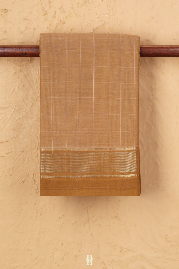 Kanchi Cotton Saree In Brown With Checks Design
