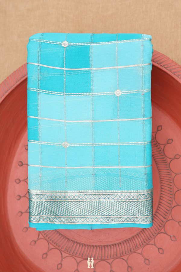 Chiffon Saree In Shades Of Blue With Allover Design