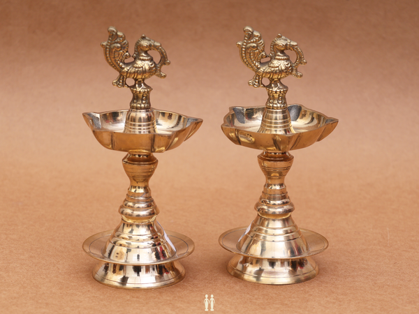 Peacock Design Brass Vilakku For Pooja Set