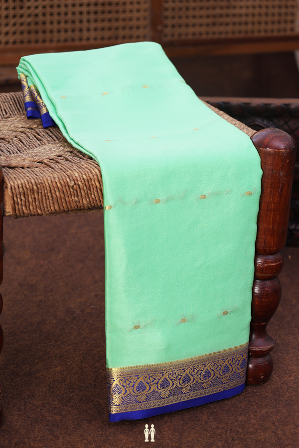 Mysore Silk Saree In Mint Green With Zari Buttis
