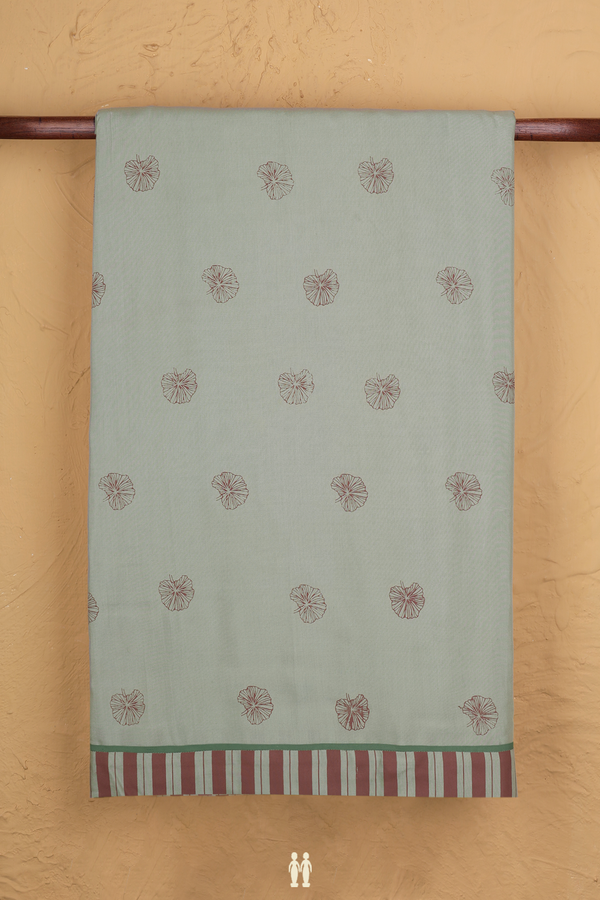 Soft Silk Saree In Greyish Green With Floral Buttas