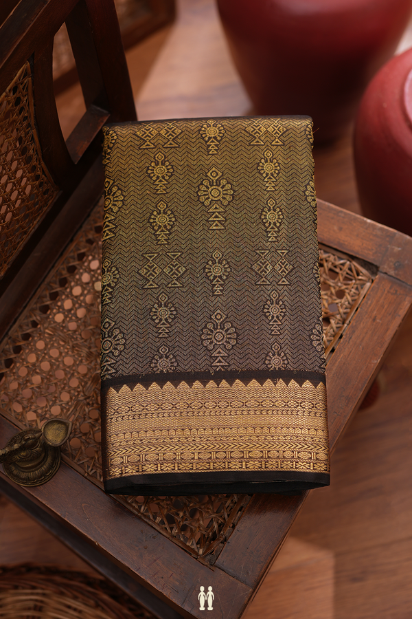 Kanchipuram Silk Saree In Black With Brocade Design