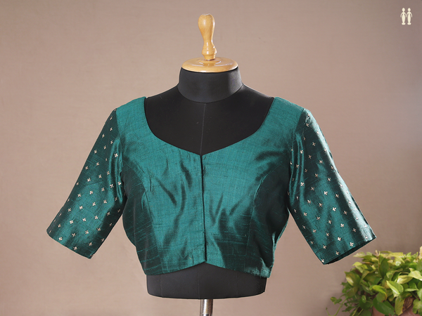 Chamki Work Forest Green Raw Silk Readymade Blouse