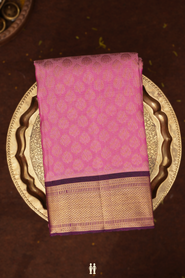 Kanchipuram Silk Saree In Pink With Zari Buttas