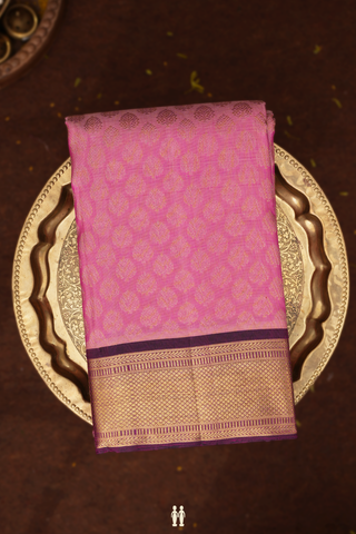 Kanchipuram Silk Saree In Pink With Zari Buttas