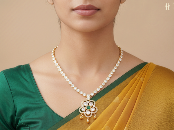 Floral Design With Crystal Stone Gold Plated Silver Necklace