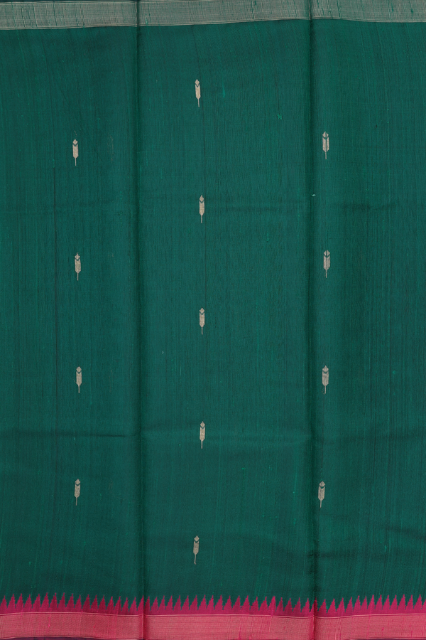Jute Saree In Emerald Green With Zari Buttas