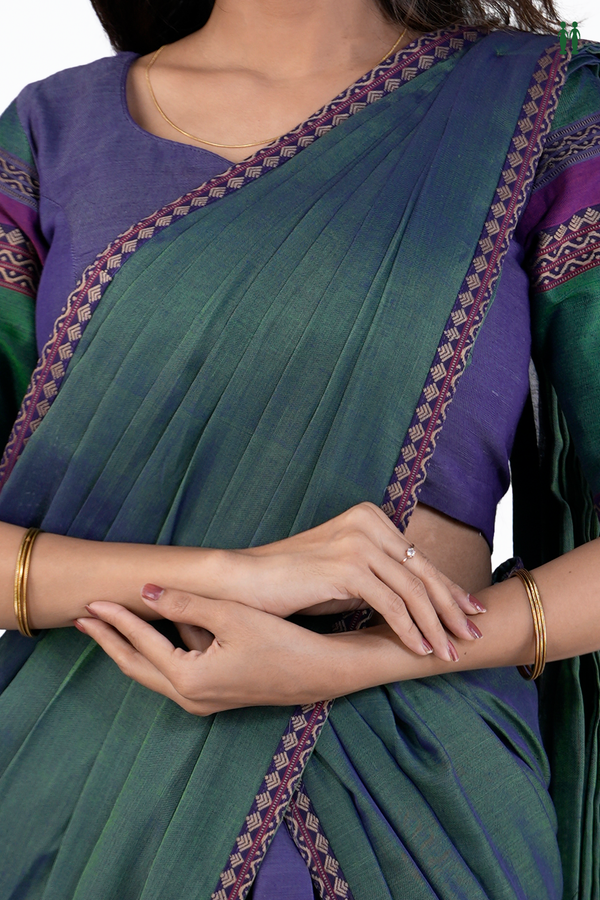 Contrast Border Green Cotton Readymade Half Saree