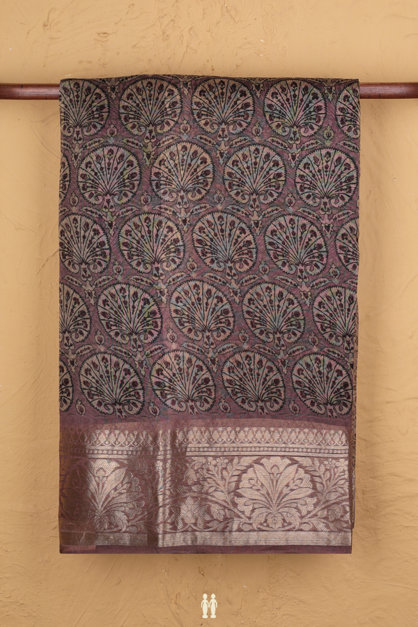 Organza Silk Saree In Cocoa Brown With Printed Design