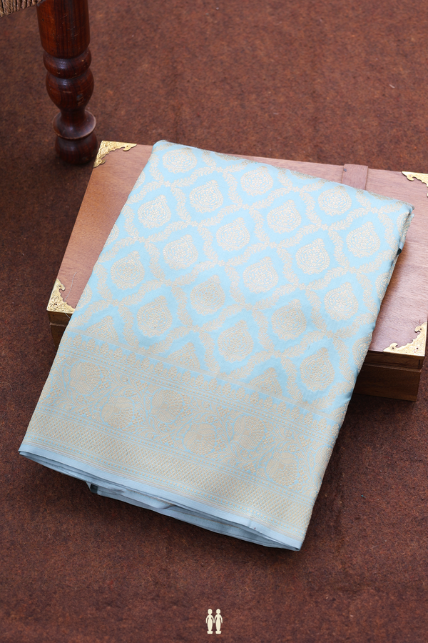 Banarasi Silk Saree In Pastel Blue With Ogee Design