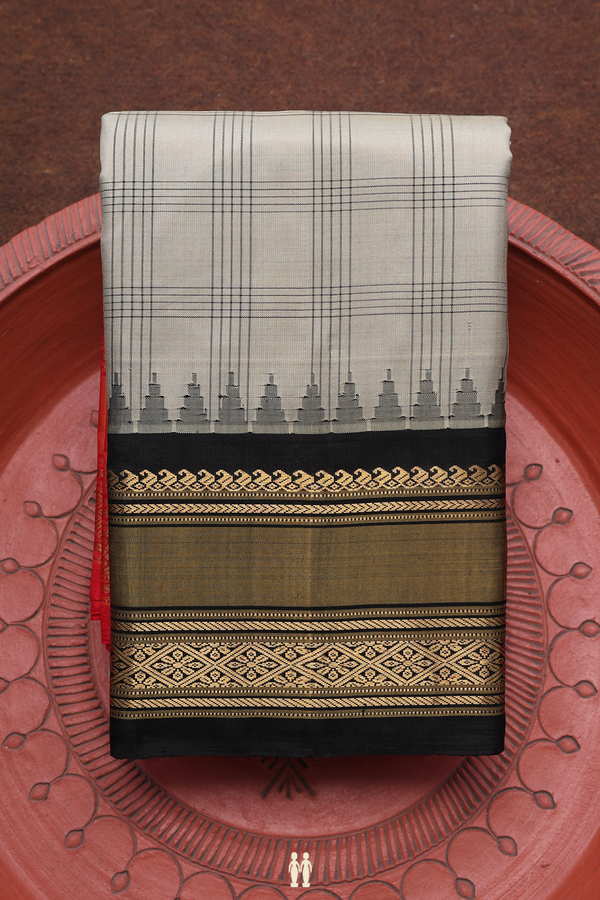 Gadwal Silk Saree In Beige With Allover Checked Design