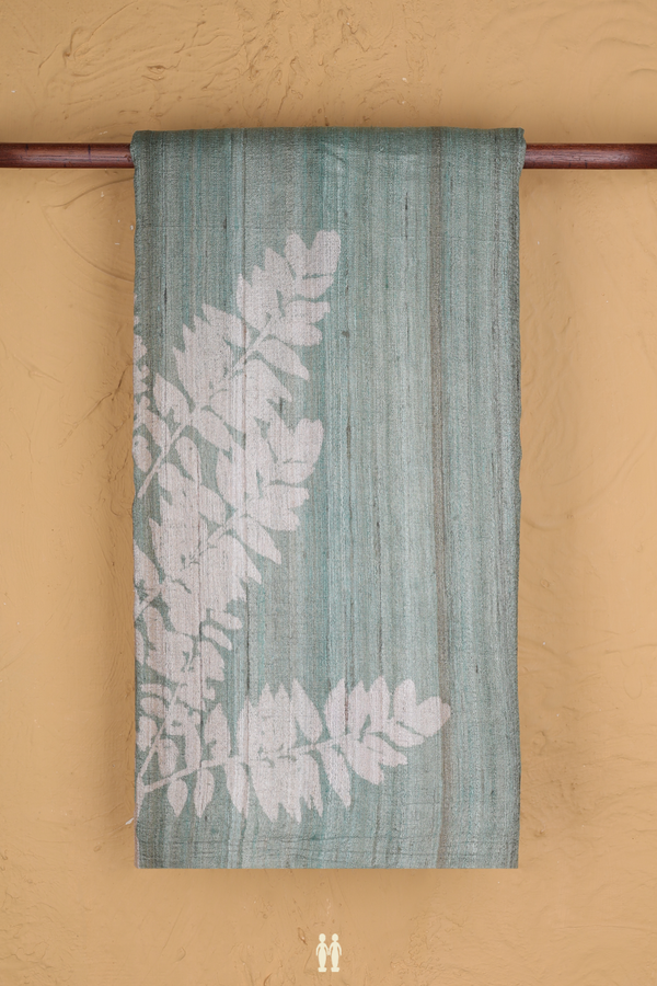 Tussar Silk Saree In Turkish Blue With Leaf Design