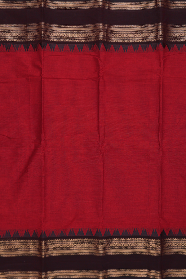 Chettinadu Cotton Saree In Ruby Red With Contrast Border