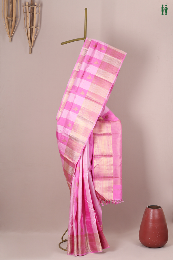 Kanchipuram Silk Saree In Shades Of Pink With Checks Design