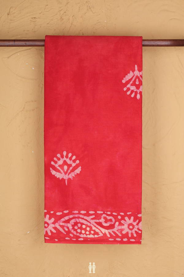 Ahmedabad Cotton Saree In Coral Red With Printed Buttas