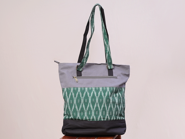 Printed Design Green Cotton Hand Bag